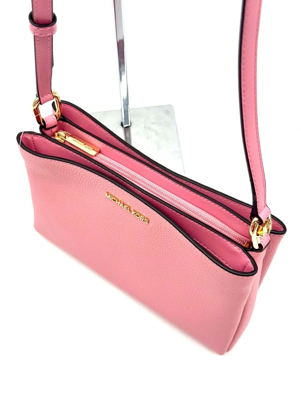 Michael Kors Trisha Medium Pebbled Leather Crossbody Bag Pink